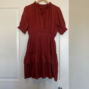 Burnt Orange Fall Ruffled Dress